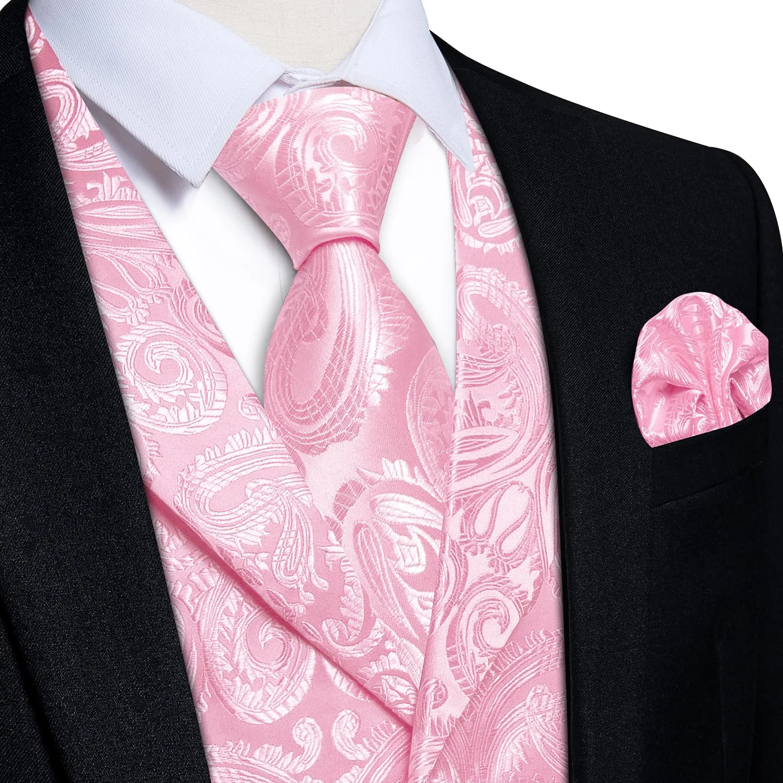 Ties2you Dress Vest Light Pink Paisley Notched Collar Silk Mens Work Vest Tie Set