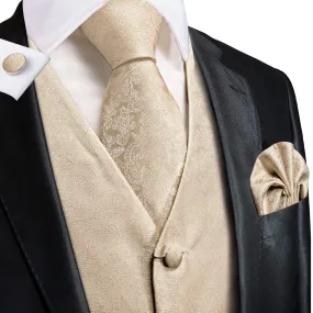 Ties2you Paisley Waistcoat Champagne Vest and Tie Hanky Cufflinks Set Suit for Mens Wedding