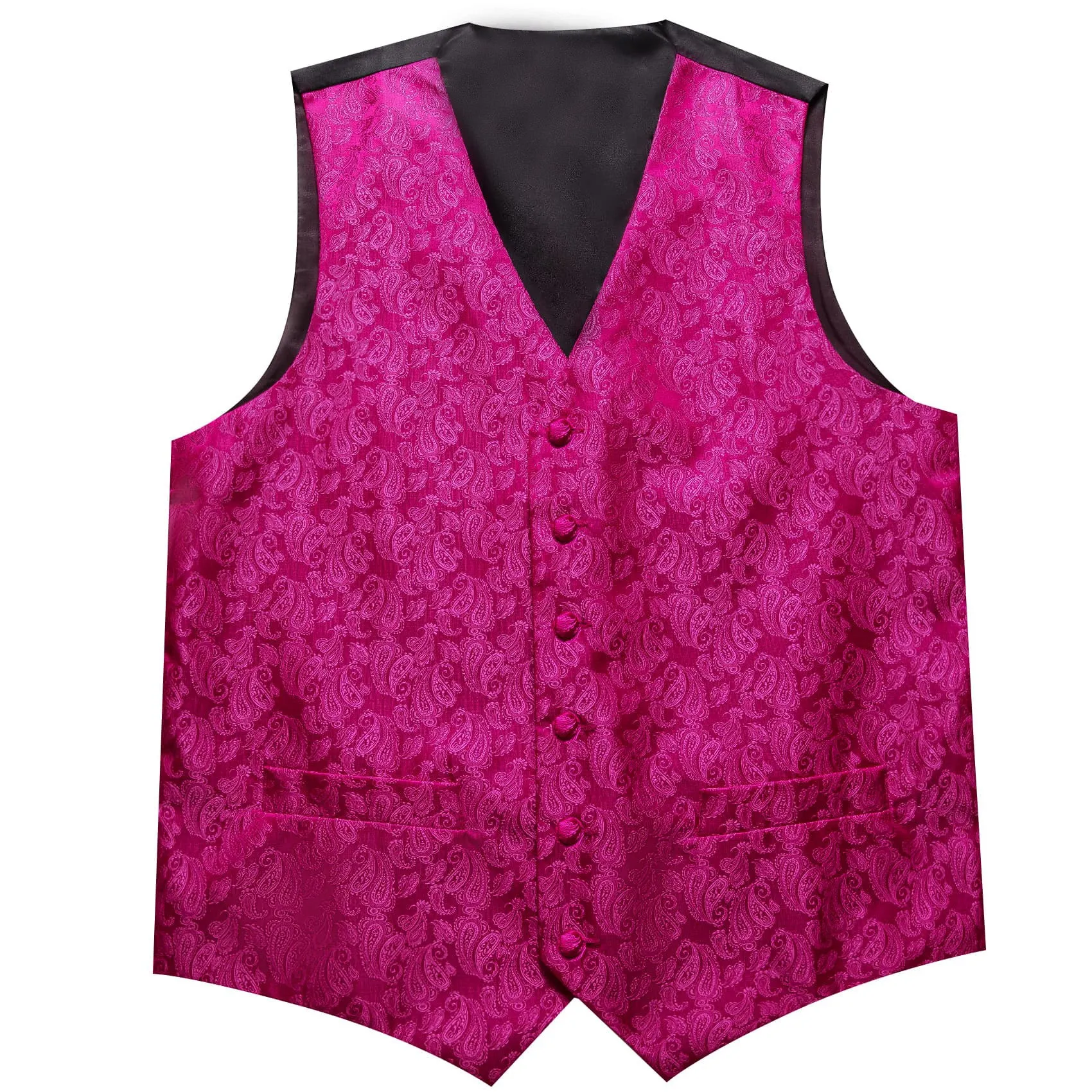 Ties2you Vest for Men Hot Pink Paisley Silk Button Dress Vest Tie Pocket Square Cufflinks Set