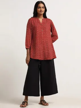 Utsa Red Printed Cotton Tunic