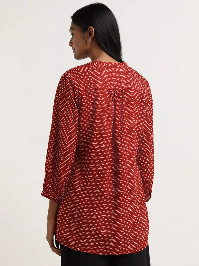 Utsa Red Printed Cotton Tunic