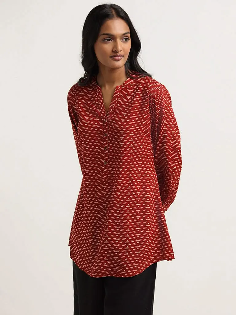 Utsa Red Printed Cotton Tunic