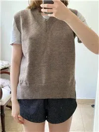 V neck Girls Pullover vest Autumn Winter short Knitted Sleeveless Warm Sweater