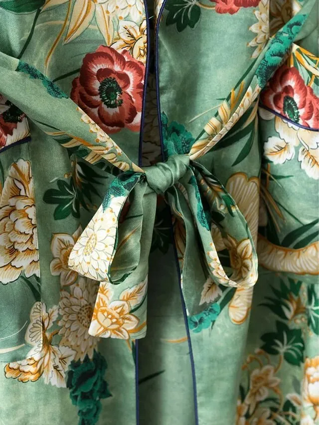 VenusFox Vintage Retro Floral Print Long Kimono Jacket