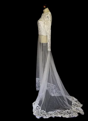 Vintage 1970s Sheer Lace Tulle Wedding Dress