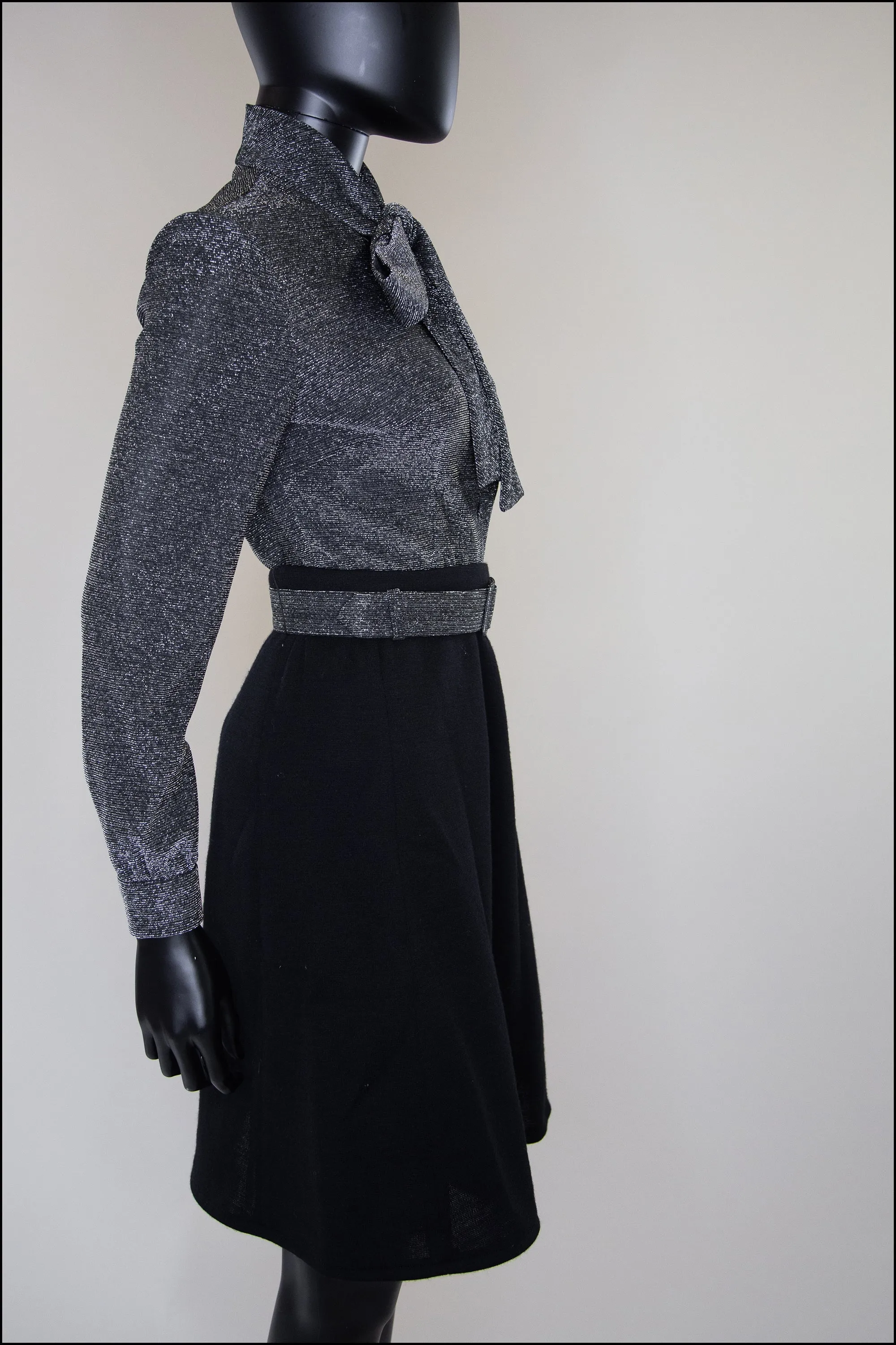 Vintage Black Silver Wool Mini Suit and Blouse