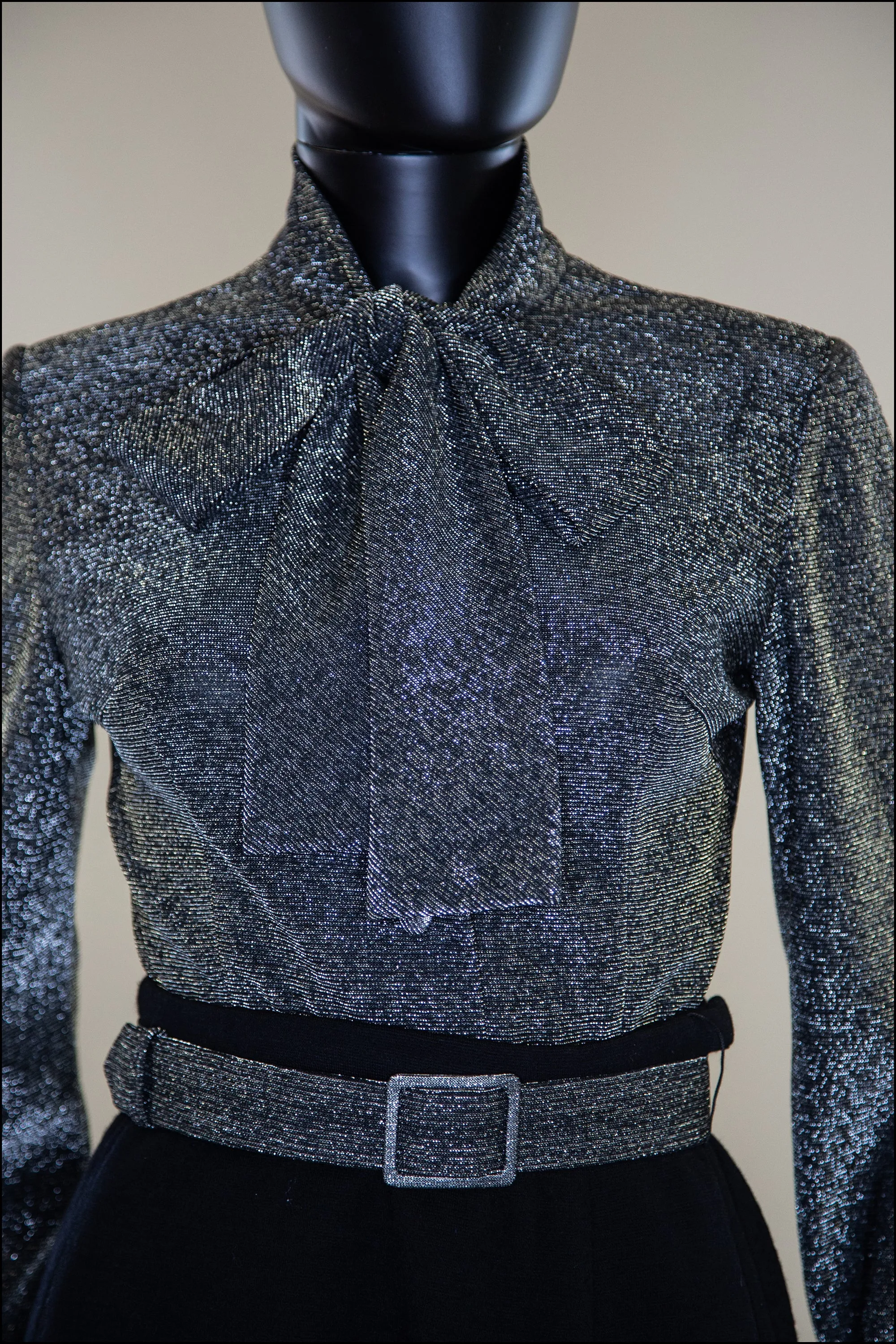 Vintage Black Silver Wool Mini Suit and Blouse