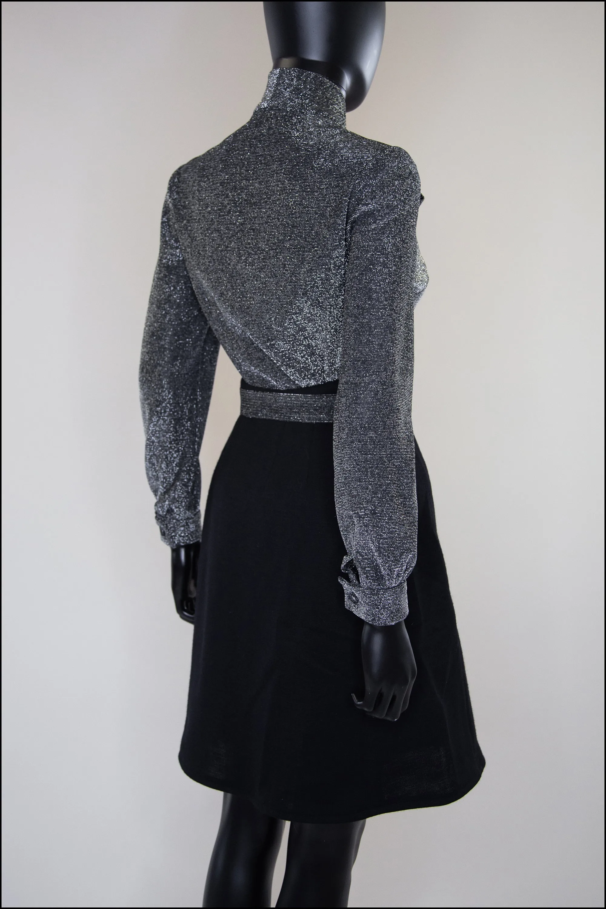 Vintage Black Silver Wool Mini Suit and Blouse