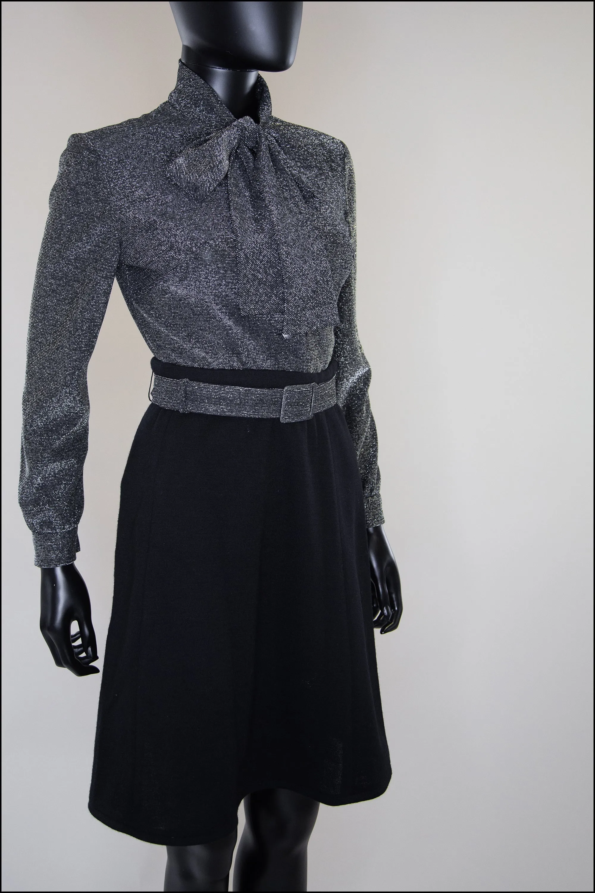 Vintage Black Silver Wool Mini Suit and Blouse