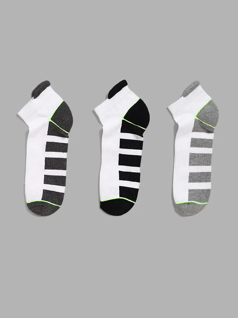 WES Lounge Grey Color Block Cotton Blend Trainer Socks - Pack of 3