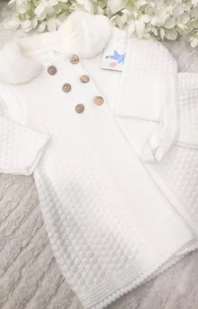 White knitted coat and bonnet set