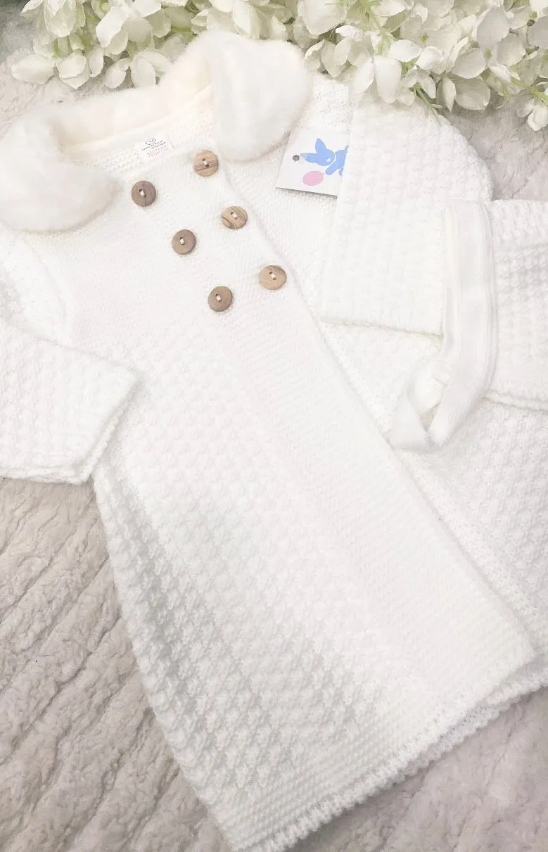 White knitted coat and bonnet set