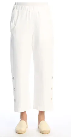 WK13-Wht Crop Pants with Pockets - Cotton Span Jersey Women's Pant