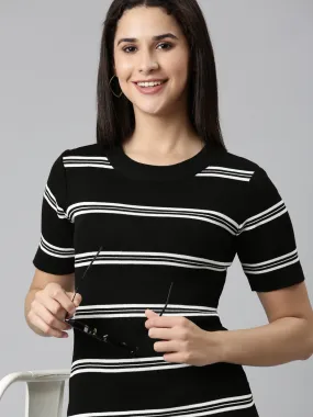 Women Black Striped Bodycon Dress