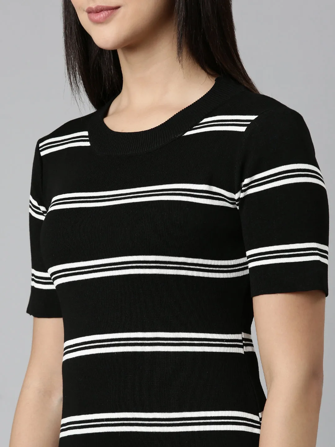 Women Black Striped Bodycon Dress