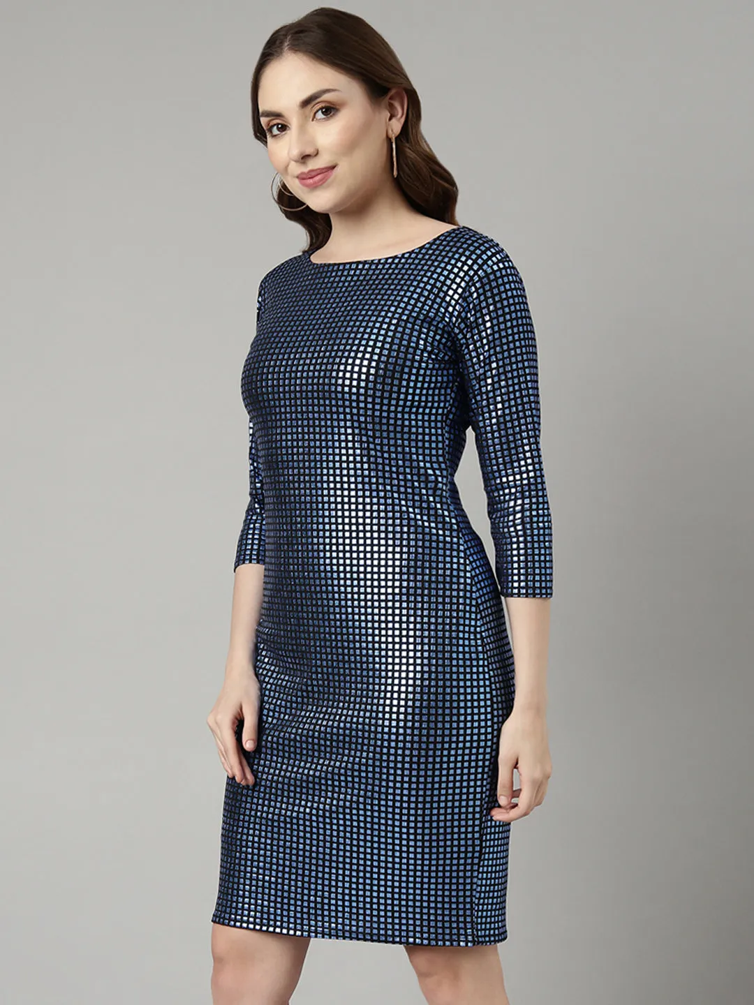 Women Blue Geometric Bodycon Dress