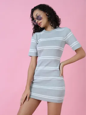 Women Grey Striped Bodycon Dress