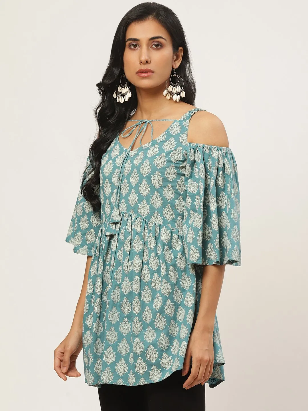 Women Turq Printed Tie-Up Tunic