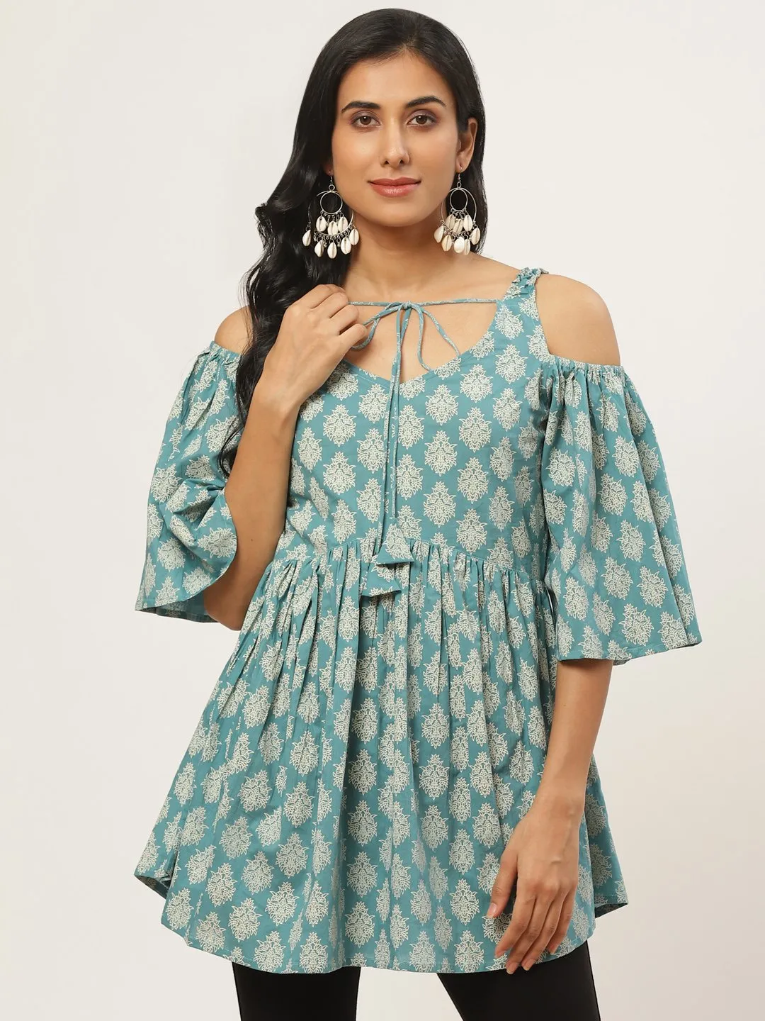 Women Turq Printed Tie-Up Tunic