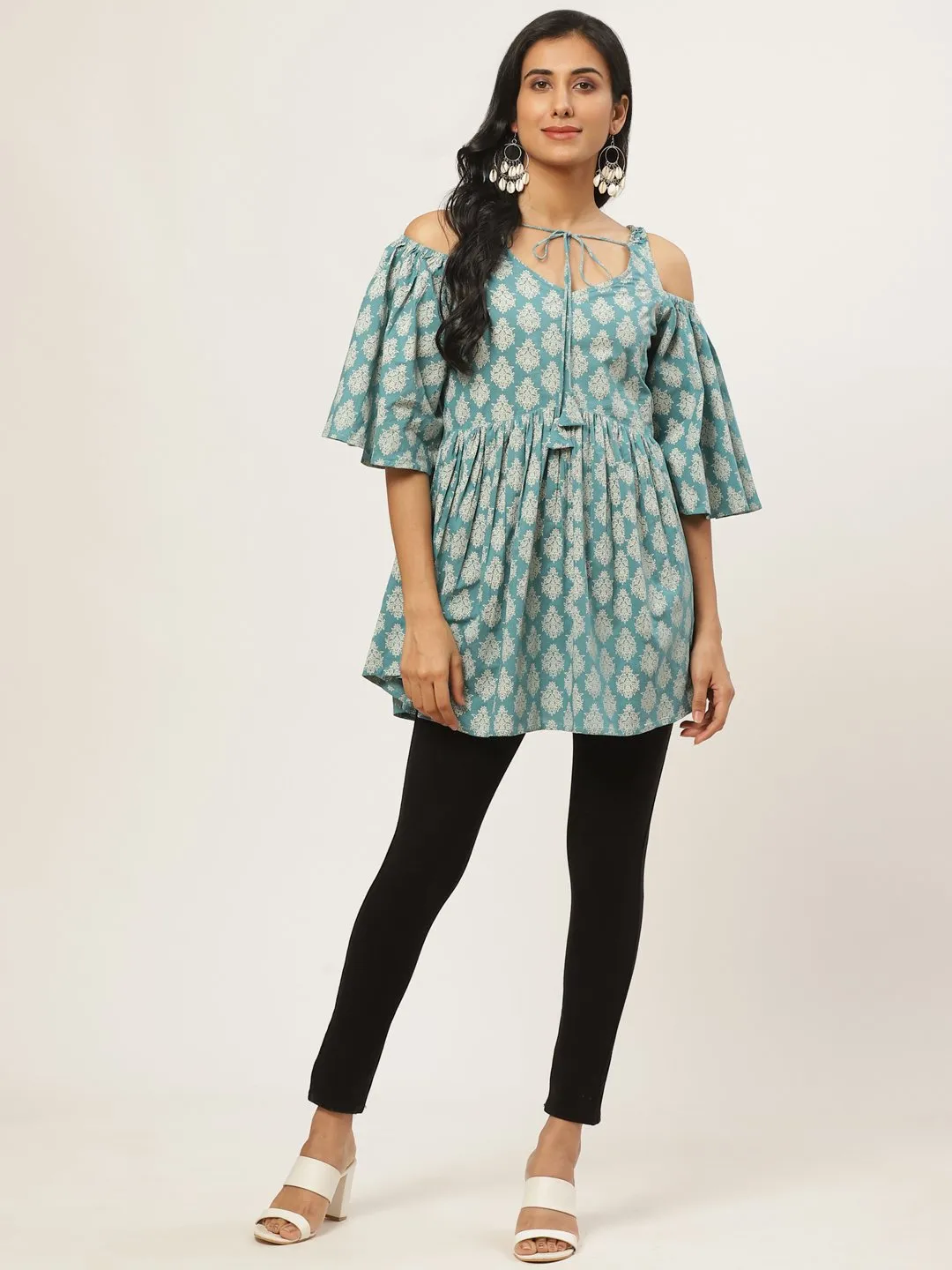 Women Turq Printed Tie-Up Tunic