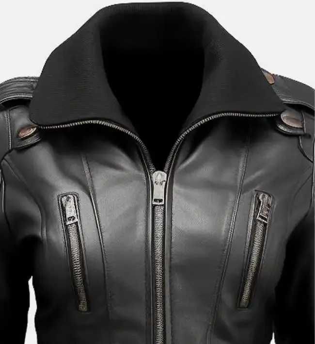 Women’s Black Leather Bomber Jacket