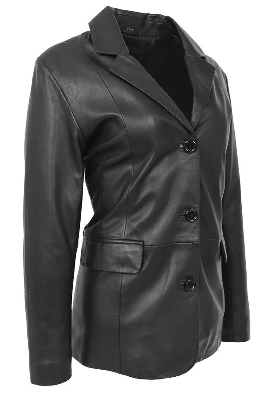 Women's Classic Black Sheepskin Leather Blazer