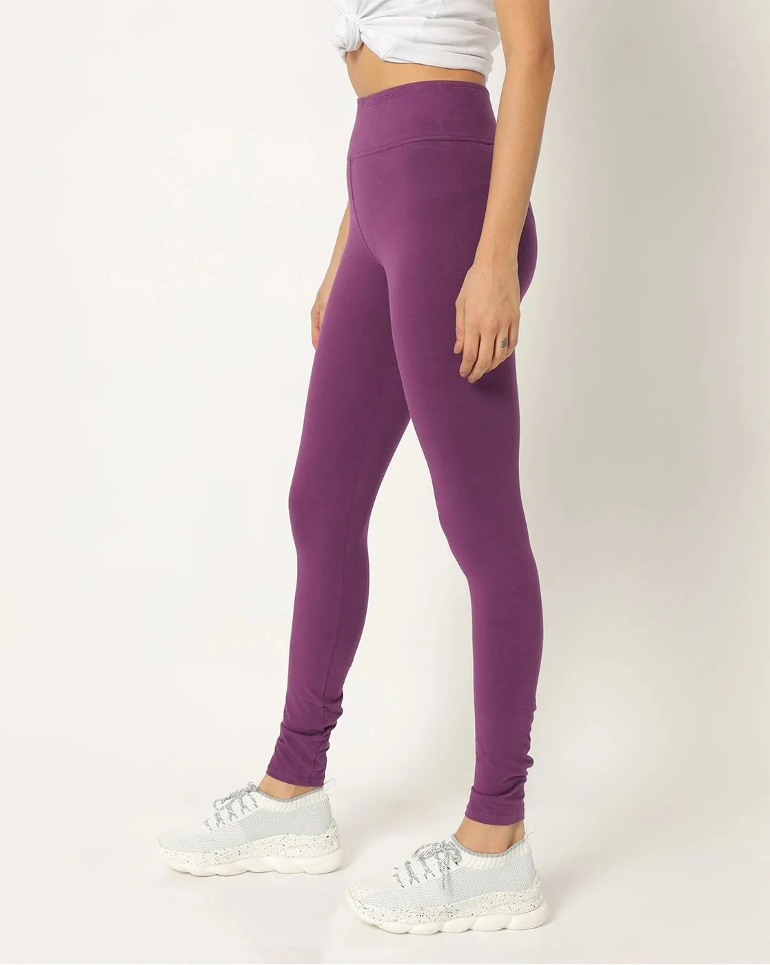 Women's Cotton Stretch Yoga Running Gym Legging Purple