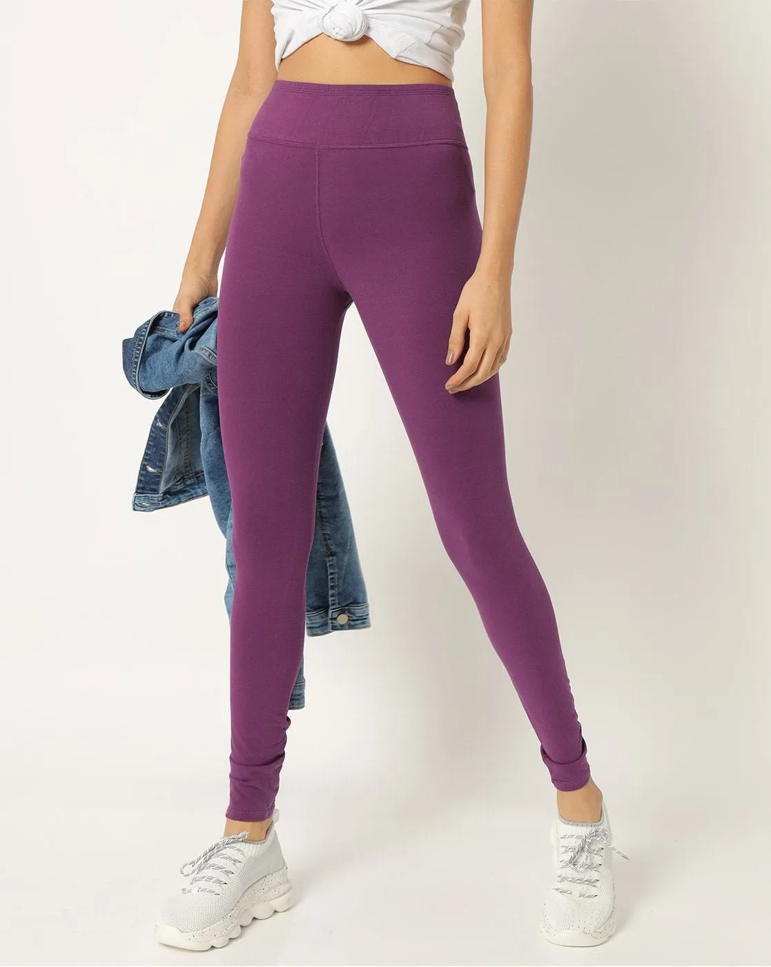 Women's Cotton Stretch Yoga Running Gym Legging Purple