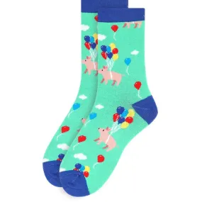 Women's Cute Pigs with Balloons Socks--Pigs Trying to Fly! *