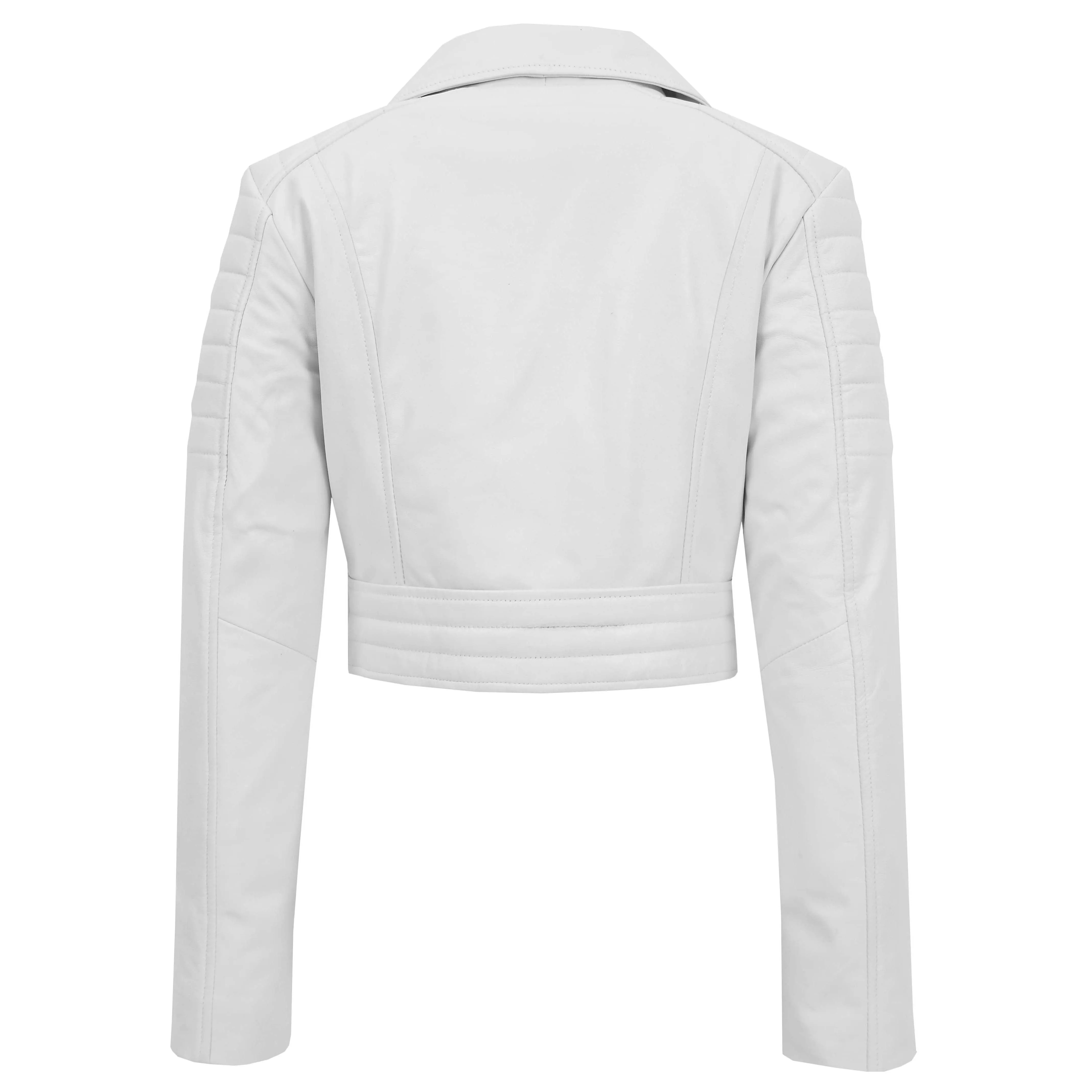 Womens Fitted Cropped Bustier Style Leather Jacket Amanda White