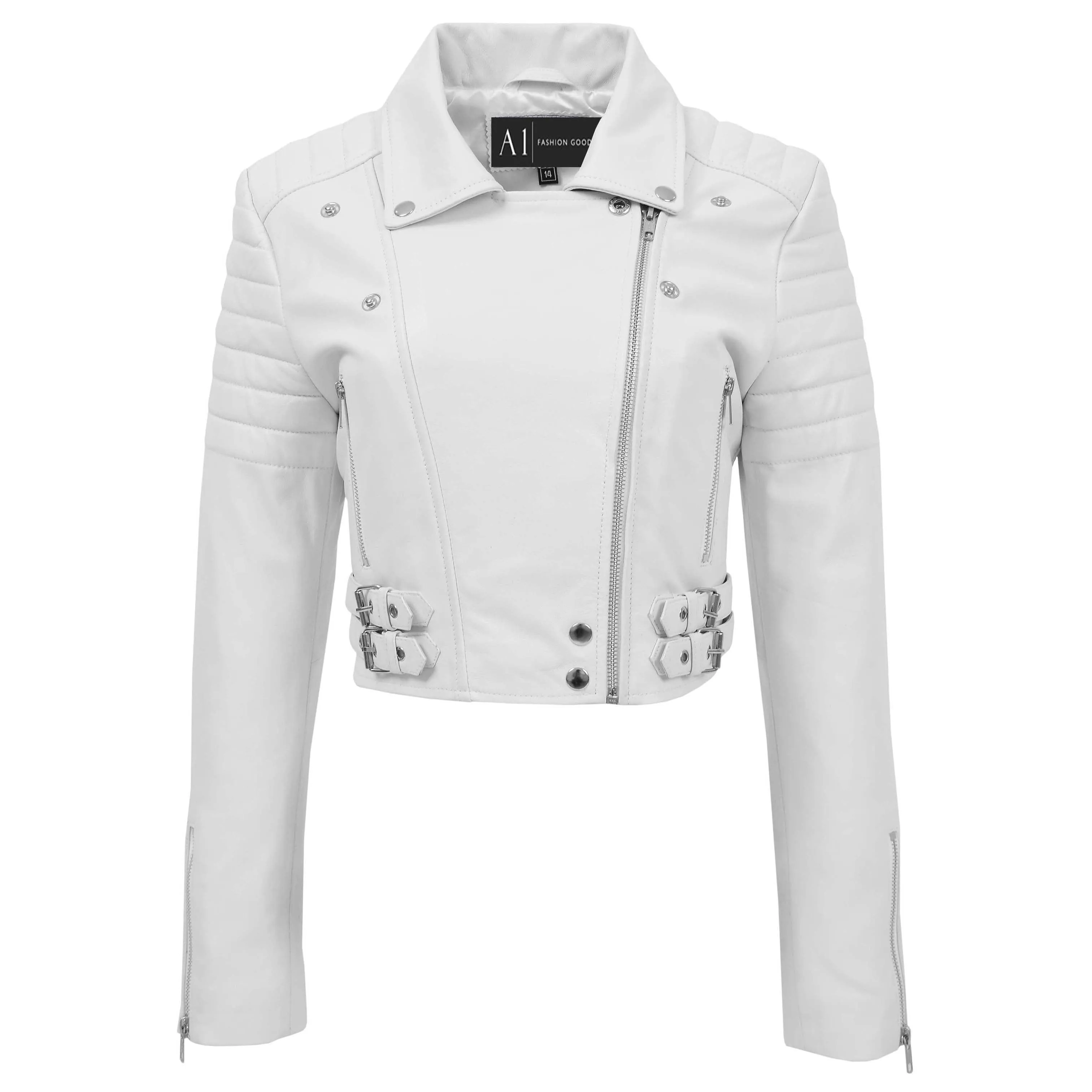 Womens Fitted Cropped Bustier Style Leather Jacket Amanda White