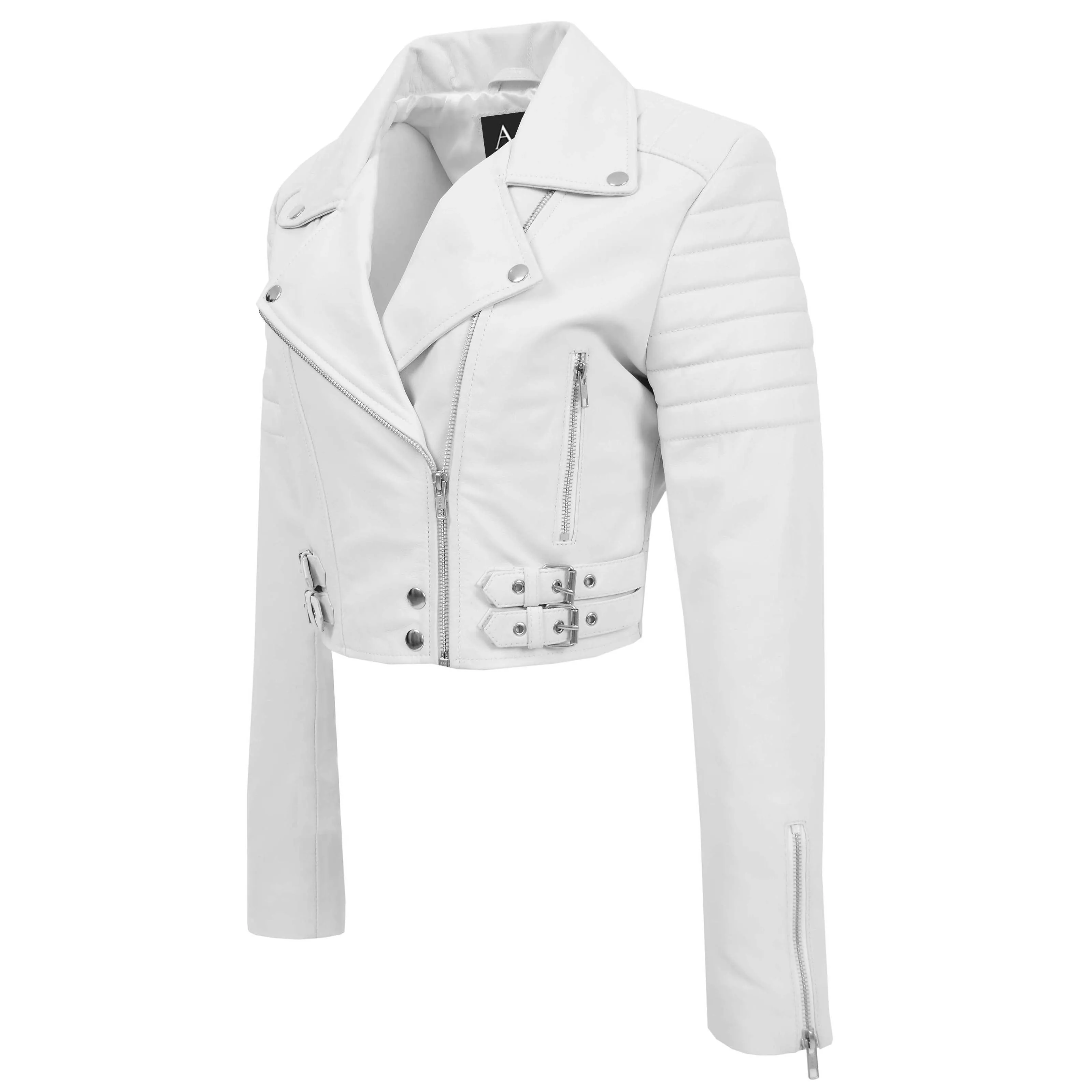 Womens Fitted Cropped Bustier Style Leather Jacket Amanda White