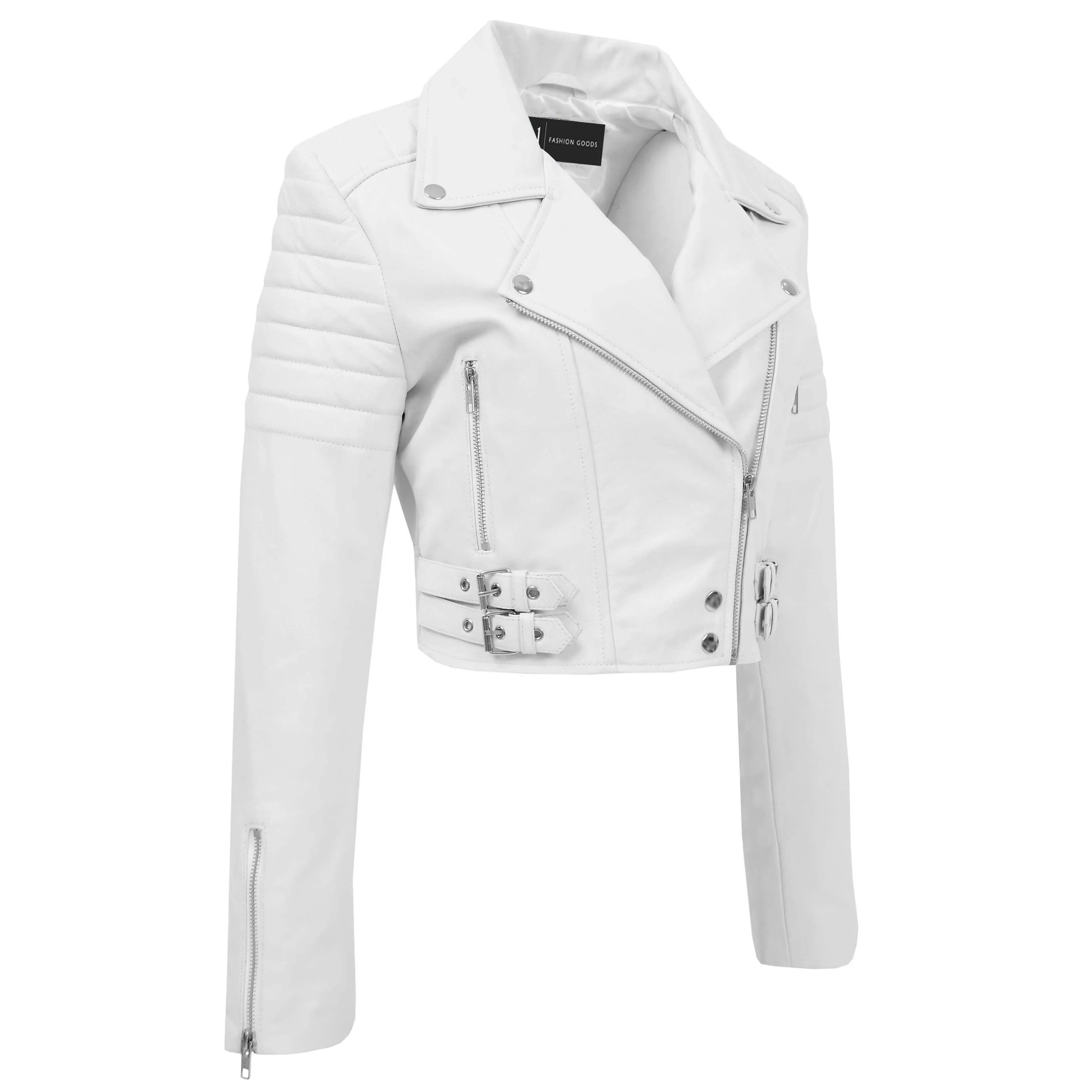 Womens Fitted Cropped Bustier Style Leather Jacket Amanda White