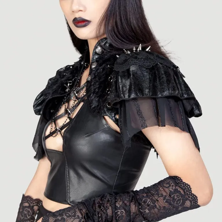 Women's Gothic Stand Collar Studded Faux Leather Cape