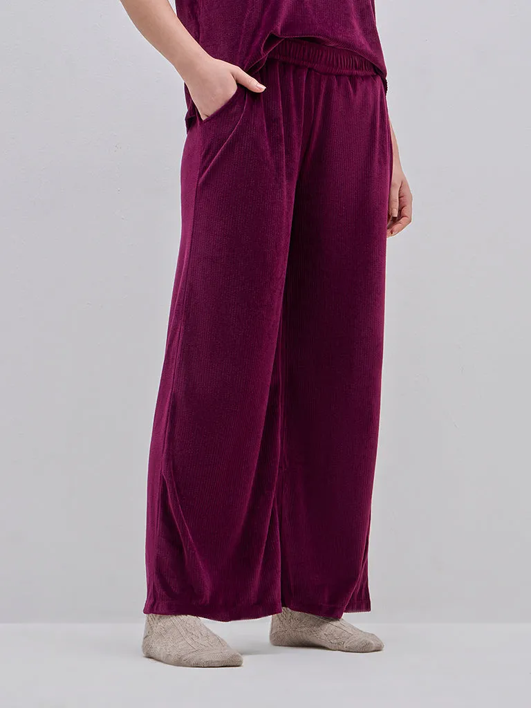 Wunderlove Purple Corduroy High-Rise Lounge Pants